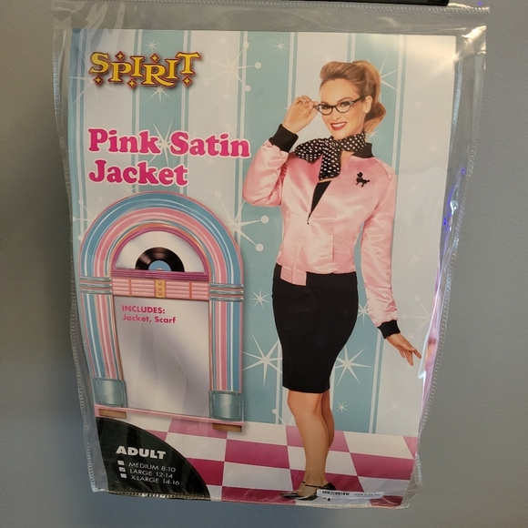 Spirit Halloween Costume Pink Satin Jacket with Scarf Womens Size Large Preowned - Picture 1 of 4